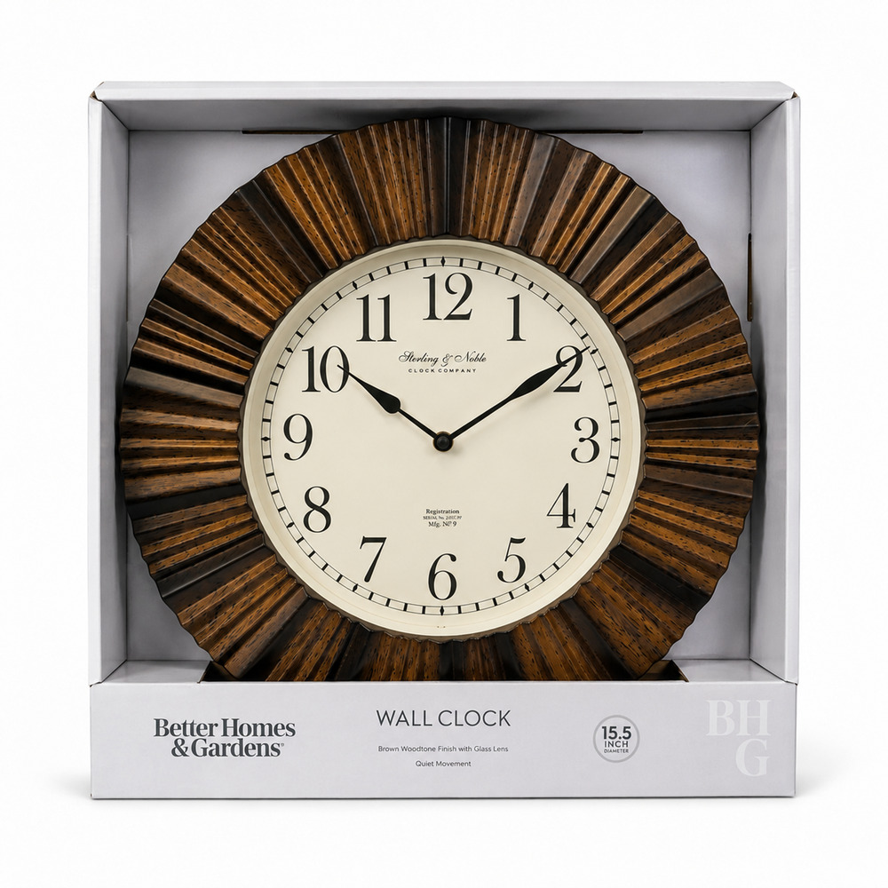 Better Homes & Gardens 15.5" Woodtone Wall Clock Quiet Movement NEW - FAST SHIP